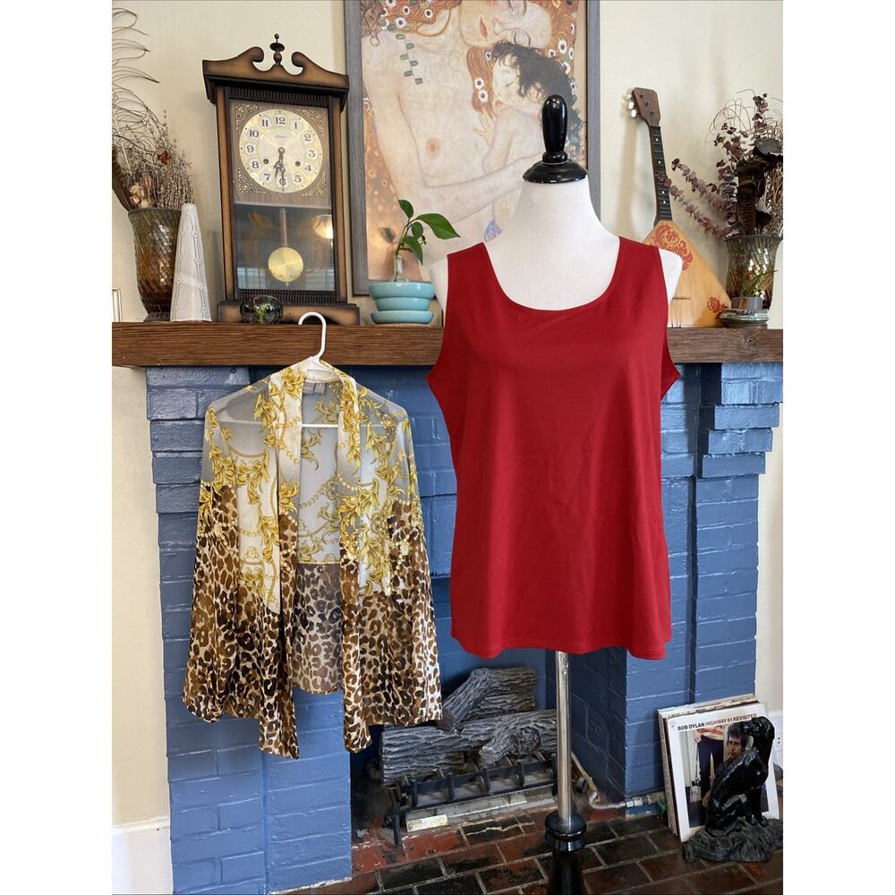 Chicos Size 3 US XL 14/16 Open Sheer Cardigan Travelers Tank Top Old Money Class - Picture 5 of 16
